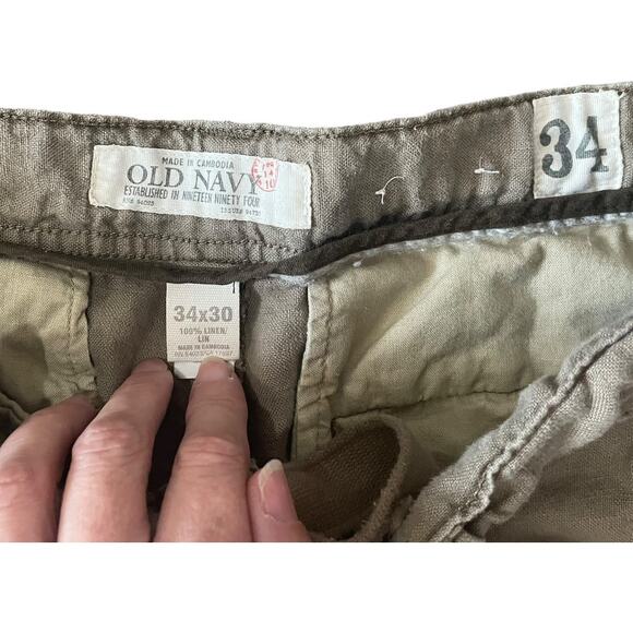 Old Navy Loose Linen Pants Men 34x30 Brown Slacks Trousers Beach Vacation Casual - Picture 3 of 6